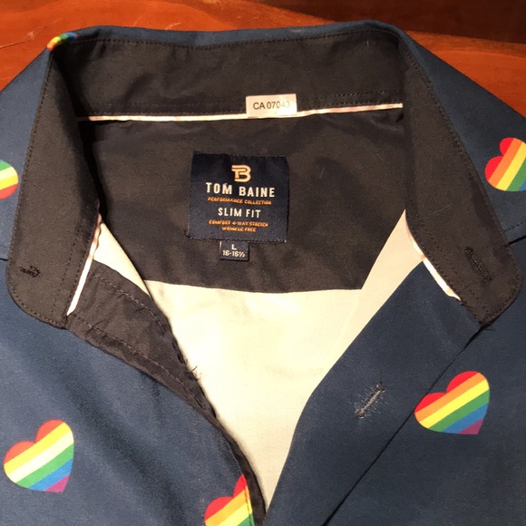 Tom Baine Hearts Button Down Pride Short Sleeve Shirt with Collar - Picture 4 of 14
